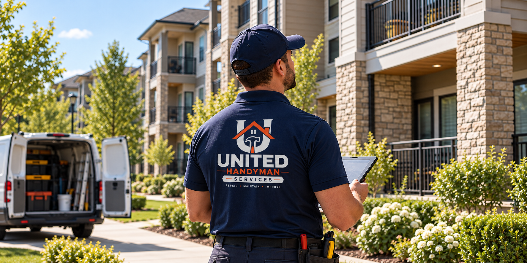 UHS technician reviewing ongoing maintenance at an apartment community